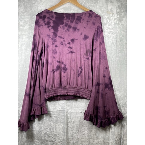 American Eagle Soft & Sexy Ruffle Bell Sleeve Top Purple Tie Dye Womens Sz Small - Picture 5 of 11